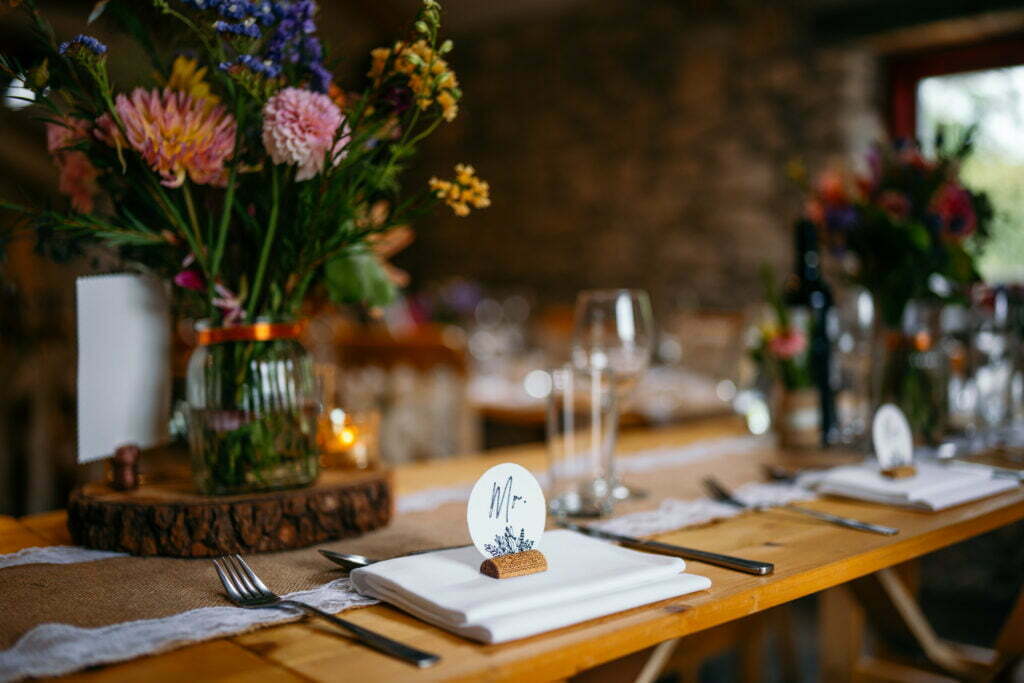Table lay and Mariella and Damien's wedding, St Austell